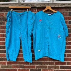 Capistrano Light Blue Seaside Pattern Sequin Short Sleeve and Pants Set